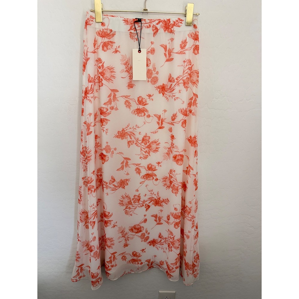 Ted Baker London Red White Floral Toile Chiffon Maxi Skirt Size 4 NEW Tea Party